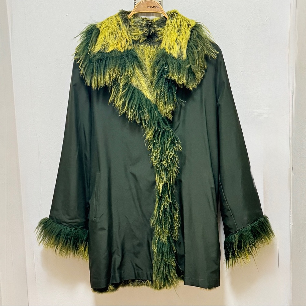 Vintage “Penny Lane” coat - rabbit fur lining, shaggy Mongolian lamb fur trim